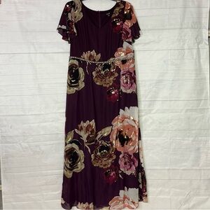 NWT SLNY Burgundy Floral Semi/Formal Maxi Dress